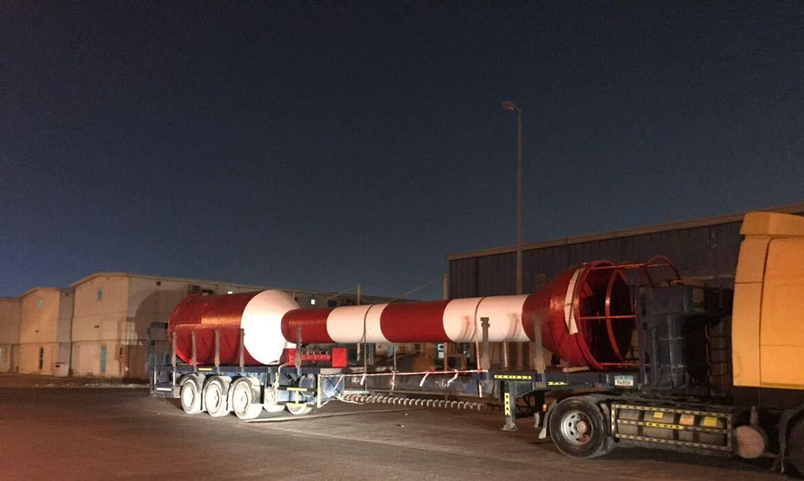 Custom made 16 meter Port Entry Tower being transported to the east coast of the United Arab Emirates