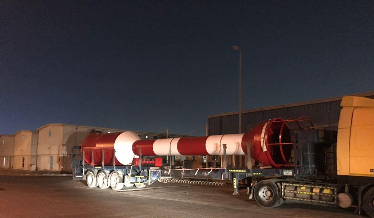 Custom made 16 meter Port Entry Tower being transported to the east coast of the United Arab Emirates