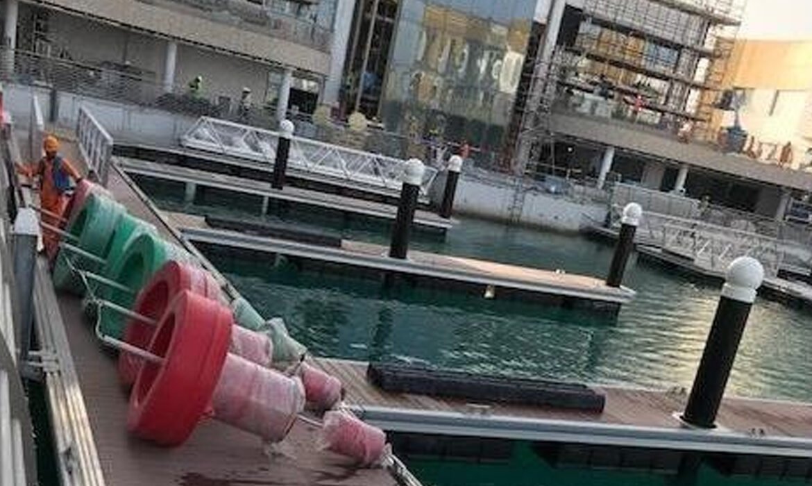 Sealite SLB1250 Buoys ready to be deployed in a new marina in the United Arab Emirates.