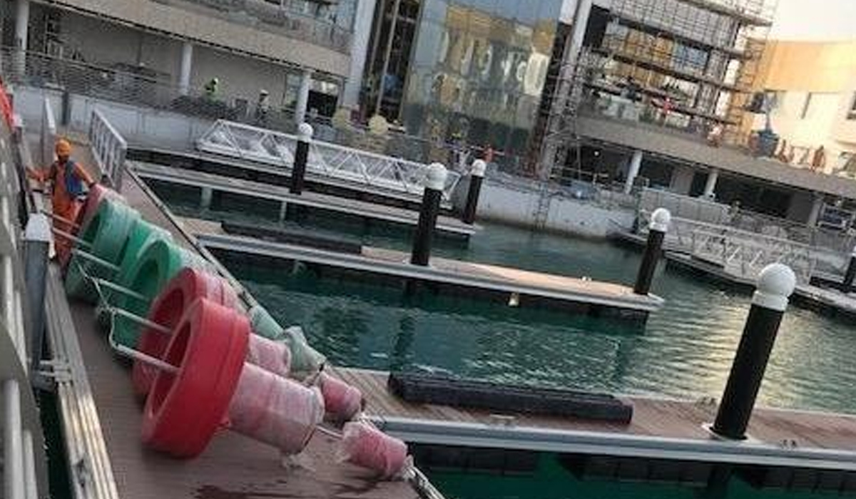 Sealite SLB1250 Buoys ready to be deployed in a new marina in the United Arab Emirates.