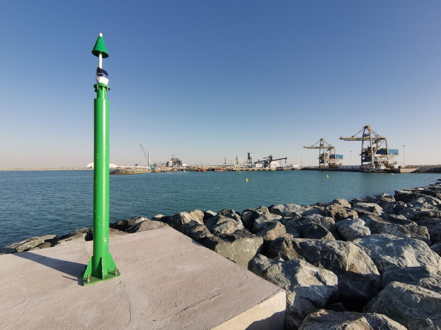 Fixed navigation markers installed at Al Hassyan clean coal power plant in Dubai The navigation marker is fixed with Sealite SL-75 3 to 5nm