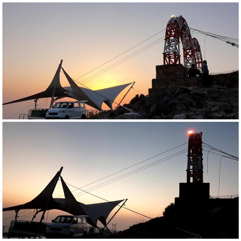 Medium intensity obstruction light maintenance at Jebel Jais, Ras Al Khaimah. United Arab Emirates.